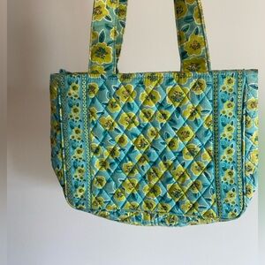 Floral Quilted Tote Bag - Blue and Green